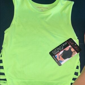 Suzette Collection Neon Lime Cut-Out Crop Tank Top